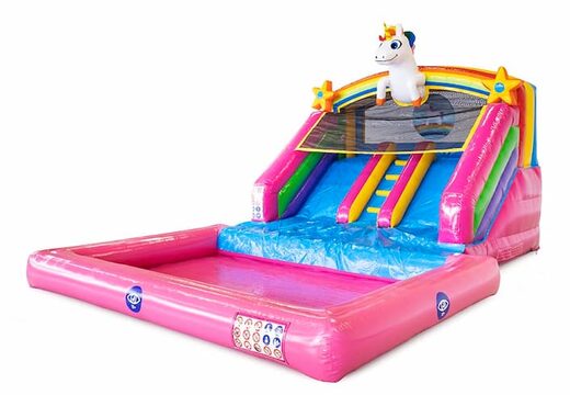 Overdekt opblaasbaar multiplay springkasteel kopen in thema unicorn voor kideren bij JB Inflatables Nederland. Bestel springkastelen online bij JB Inflatables Nederland