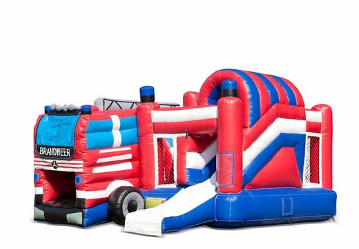 Medium opblaasbare multiplay springkasteel in brandweer auto thema te bestellen voor kinderen. Bestel opblaasbare springkastelen online at JB Inflatables Nederland