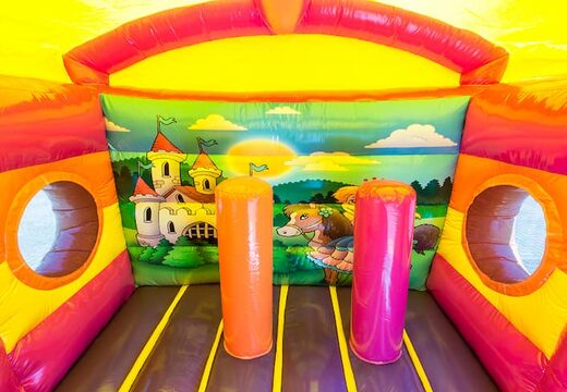 Klein opblaasbaar multiplay springkussen met dak met glijbaan kopen in thema prinses roze voor kinderen