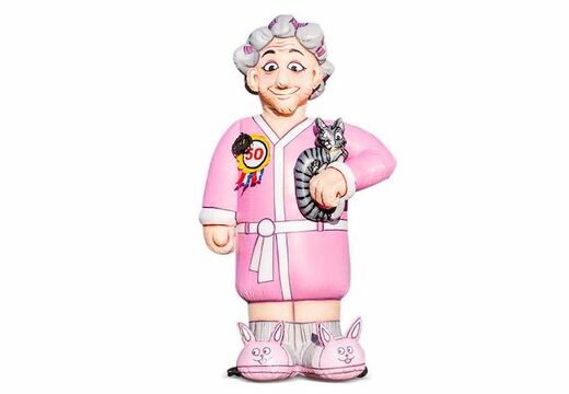 Opblaasbare sarah in pyjama kopen in het roze met kat in de arm