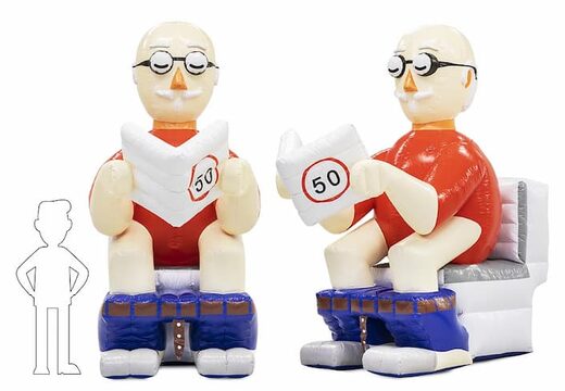 Opblaasbare Abraham pop blikvanger toilet wc te koop voor verjaardag 50 jubilaris bij JB Inflatables
