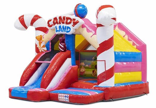 Slide combo opblaasbaar springkussen met glijbaan in candy thema te koop voor kinderen