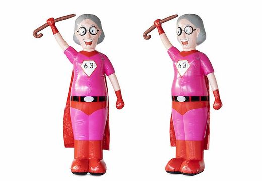 Opblaasbare sarah supervrouw pop in het roze met rode keep kopen