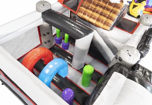 Opblaasbaar luchtkussen met glijbaan in dieren thema met grote hond erop kopen voor kinderen