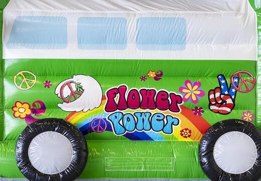 Opblaasbaar springkasteel standaard met dak in hippy thema groen bestellen voor kinderen