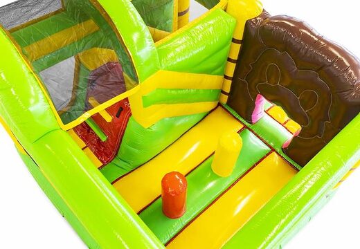 springkasteel opblaasbaar met glijbaan in jungle thema te koop voor kinderen