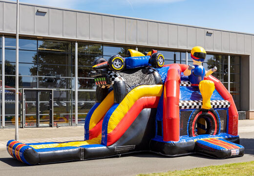 Opblaasbaar multiplay super springkasteel in formule 1 thema met glijbaan te koop voor kinderen