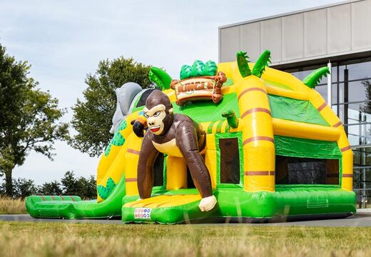 Multi super opblaasbaar springkasteel met glijbaan in Jungle thema groen geel kopen voor kinderen