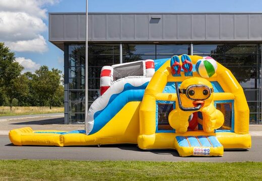 Opblaasbaar multiplay super springkasteel in rubber duck thema geel voor kinderen kopen