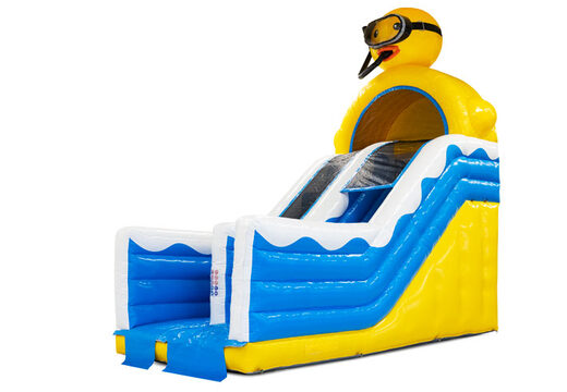 Koop 4 in 1 glijbaan in thema Rubber Duck voor kinderen. Bestel opblaasbare glijbanen nu online bij JB Inflatables Nederland