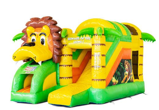 Overdekt opblaasbaar Mini Multiplay springkussen met glijbaan kopen in thema Lion voor kinderen. Bestel nu opblaasbare springkussens bij JB Inflatables Nederland