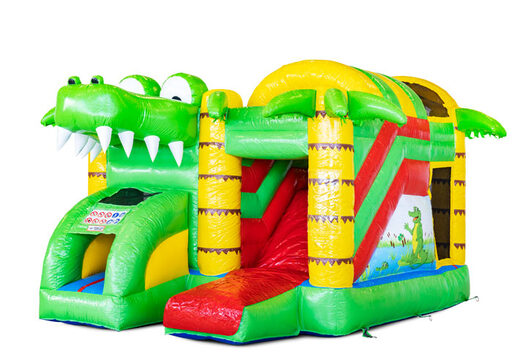 Overdekt opblaasbaar Mini Multiplay springkussen met glijbaan kopen in thema Crocodil voor kinderen. Bestel nu opblaasbare springkussens bij JB Inflatables Nederland