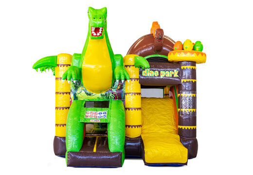 Overdekt opblaasbaar Mini Multiplay springkussen met glijbaan bestellen in thema Dino voor kinderen. Koop nu opblaasbare springkussens bij JB Inflatables Nederland