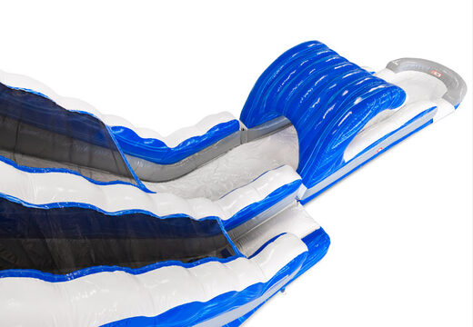 Opblaasbare waterglijbaan in blauw, wit, zilver bestellen