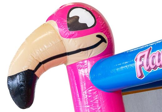 Roze flamingo thema op springkasteel Multi Slide