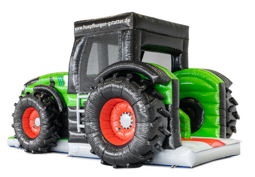 Opvallende springkasteel met bedrijfsgegevens op maat bestellen