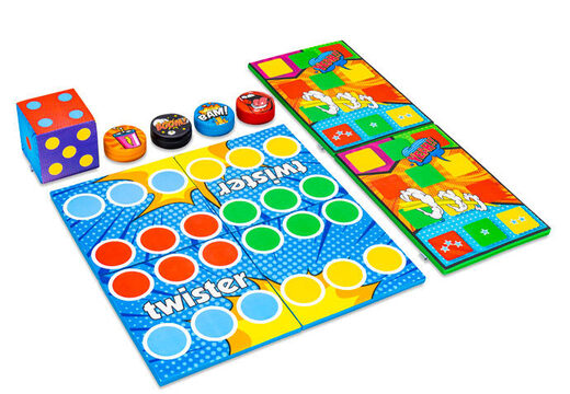 Kleurrijk spellenset achterkant van Softplay in Comic thema