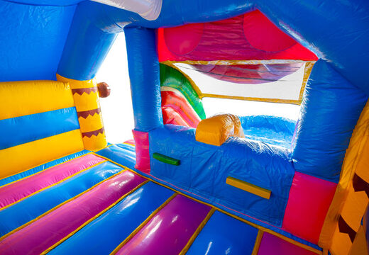 Binnenkant van springkussen Dubbelslide Slide Combo blauw geel paars
