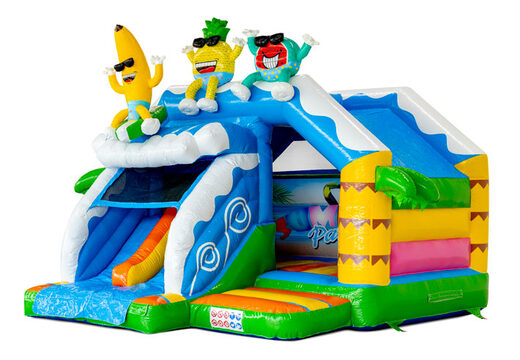 Slide combo Dubbelslide springkussen met twee glijbanen in Summer Party thema