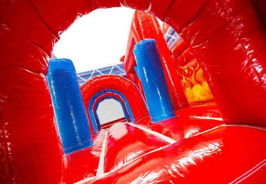 Binnenkant van springkussen Dubbelslide Multiplay blauw rood geel